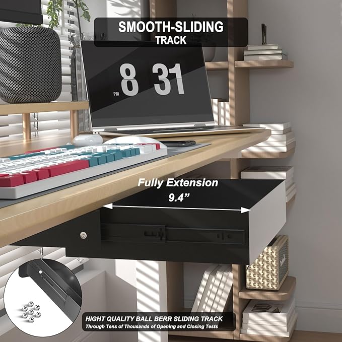 Under Desk Drawer (22.6''x10''x2.8'') with Sliding Pencil Tray, Office Desk Drawer Attachment, Extra Storage Organizer