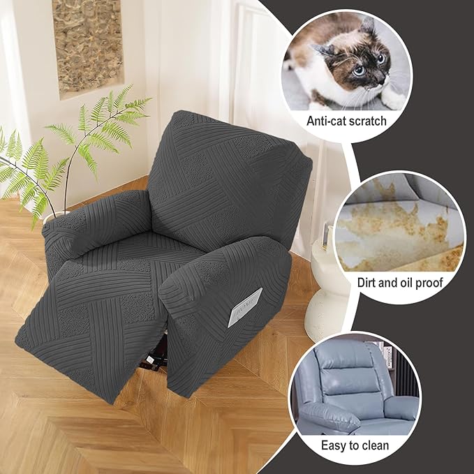 NORTHERN BROTHERS Oversized Recliner Cover - Lazy Boy Recliner Covers That Stay in Place, 4 Pieces Large Recliner Chair Covers 1 Seater, Dark Gray