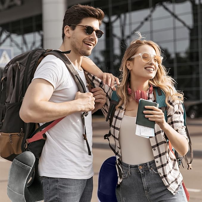 urnexttour Travel Pillow for Airplane-2 Pack Memory Foam Neck Pillows, Soft Support Travel Essentials for Travelling, Sleeping Rest, Car, Train and Home Use(Grey&Blue)