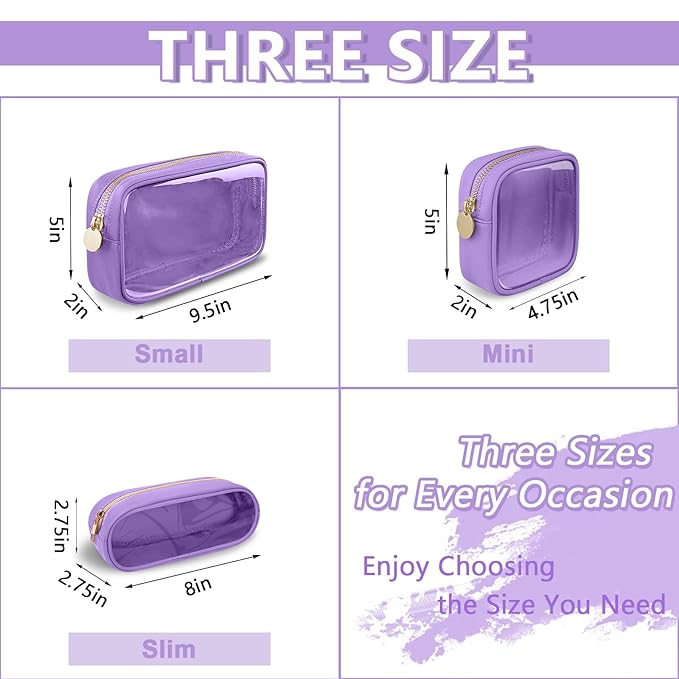 UIXIZQ Clear Small Pencil Pouch Makeup Bag for Purse,Nylon&PVC Pencil Case Waterproof Makeup Brush Holder with Zipper,Preppy Transparent Pen Bag Travel Cosmetic Bag for Women Men Office(Slim-Purple)