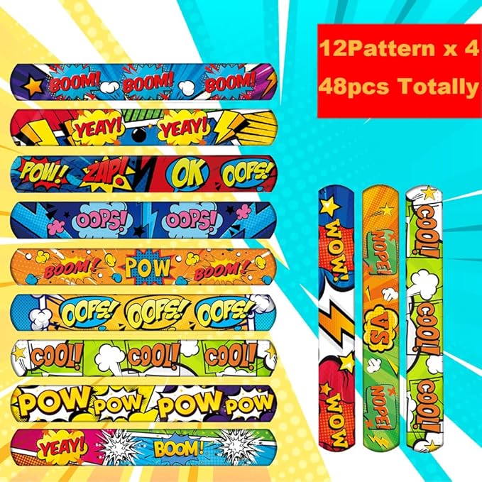 48PCS Super Hero Party Favors Slap Bracelets, Super Hero Wristbands Bracelets Goodie Bag Fillers for Super Hero Birthday Decorations Supplies for Kids