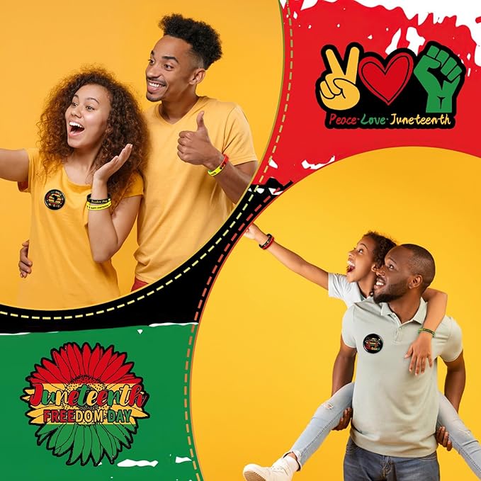 64PCS Happy Juneteenth Day Party Favors Supplies Freedom Day Button Badges Pins Silicone Bracelets for African American Juneteenth Free-ish Since 1865 Party Decorations Bag Stuff Fillers