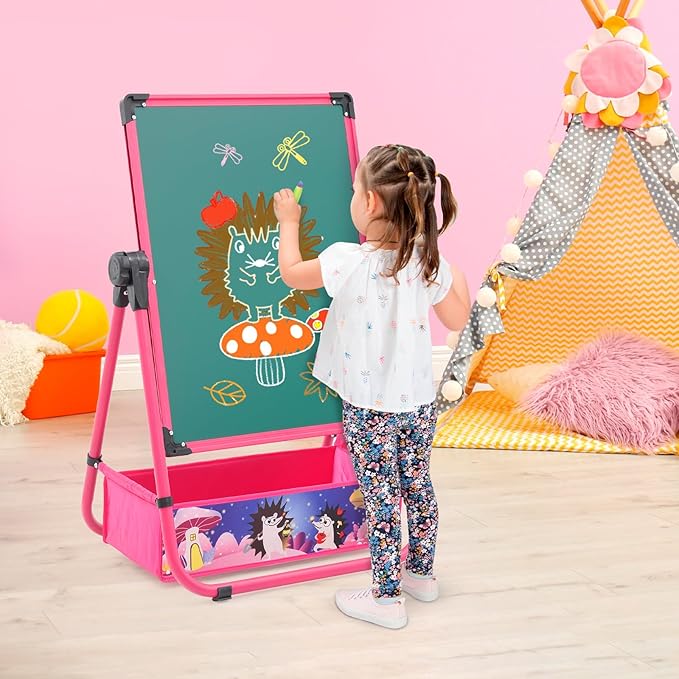 29.5inch-44inch Height Adjustable Whiteboard&Chalkboard Double Sided Easel 360°Rotating Standing Art Easel for Kids Suitable for Children Over 3 Years Old
