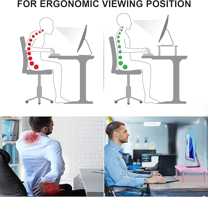 WALI Computer Monitor Stand for Desk, Adjustable Laptop Riser, Desk Monitor Stand Underneath Storage for Office, Home, School Supplies (PTT001-P), 1 Pack, Pink