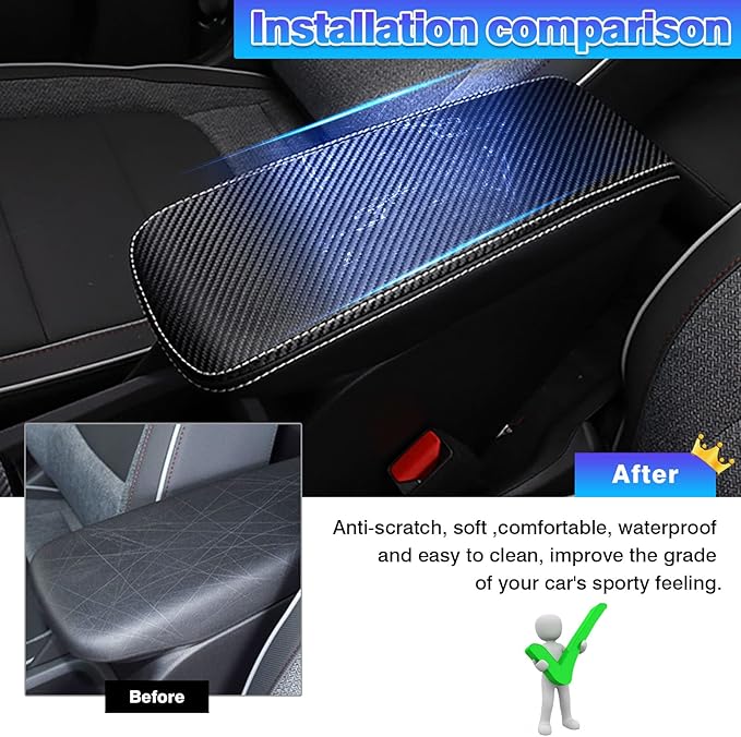 Autorder Center Console Cover for Chevy/Chevrolet Trailblazer 2021-2025 2026 Accessories Carbon Fiber Armrest Cover Anti-Scratch Middle Console Pad Leather Armrest Protector