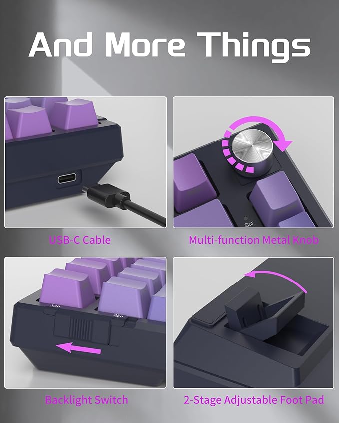 MageGee SKY81 75% Mechanical Gaming Keyboard, RGB Hot Swappable Wired Custom Creamy Keyboards with 5-Layer Sound Dampening, Knob, Side Printed Keycaps for Win/Mac (Dark Purple, Blue Whale Switch)