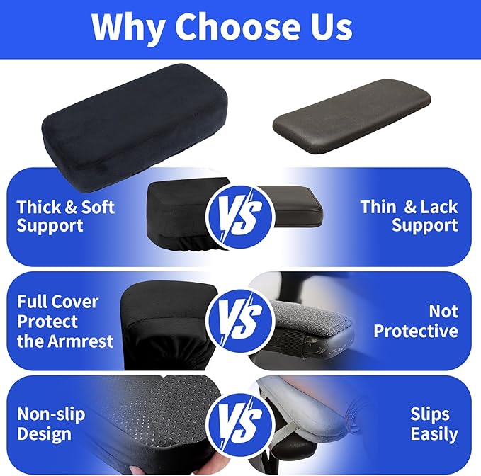 YOUFi Office Chair Arm Pads Extra Soft Velvet Arm Rest Covers for Elbows & Forearms Pressure Relief, Set of 2 Armrest Covers for Desk Chair, Gaming Chair (Black)