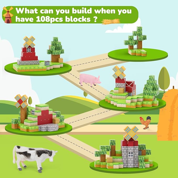 Magnetic Blocks 110PCS with 5 Car Toys, City Building Blocks Set, Toys for Boys & Girls Age 4-6, 6-8, Stacking Building Toys for Toddlers Sensory Toy for Kids 3+