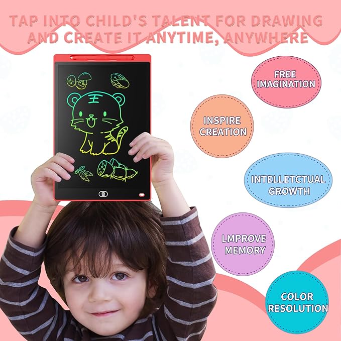 [2 Pieces] 12 Inch LCD Colorful Writing Graphic Tablet, Erasable Drawing Board, Kids Gift, Graphic Board for Games for 3 4 5 6 7 Years (Blue & Red)