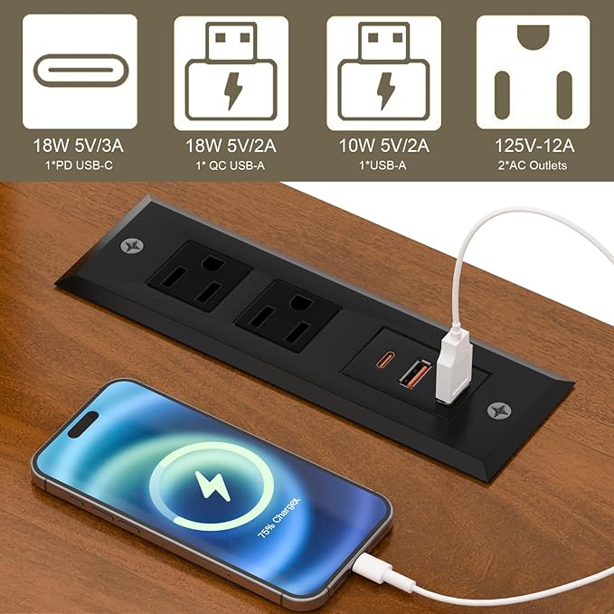 End Table with Fast USB C Charging Station, 18" Wide Tall Sofa Side Table with 2 Drawers, Large Storage Rustic Wood Square Storage Cabinet for Living Room,Bedroom,Office