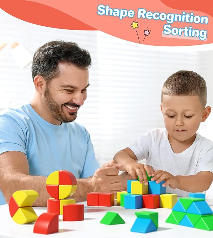 Magnetic Blocks for Toddlers, Kids Building Toys, Creative Stacking Colorful Sensory Block with Magnet, Educational Construction Cubes Set for Boys Girls Children Ages 3 4 5 6 7 8 Year