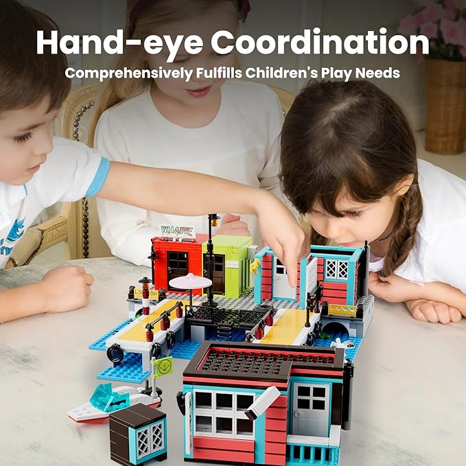 Mould King Dockside Inn Toy Building Set, Fisherman's Wharf House Model with Rescue Ship, Collectible Hotel Shop Block Kits, Display Model Toy for Boys Age 8+ Girls and Adults (782 Pieces) 10148