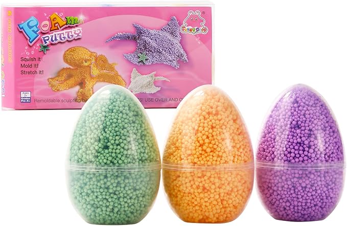 3 Colors Floam Clay Eggs, Foam Modeling Clay Supplies Toys Foam Beads Play Kit, DIY Educational Art Craft for Boys Girls, Kindergarten Preschool Creative Toys