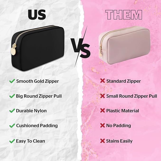 DANCOUR Nylon Makeup Bags for Women Large Preppy Travel Toiletry Pouch Cosmetic Bag Makeup Organizer