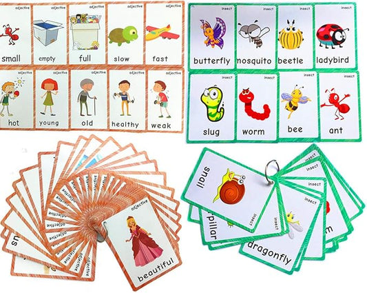 Set of Adjective&Antonym and Insect Flash Cards for Toddlers |Kids Learning Flashcard & Montessori Pocket Cards Toys | Perfect for Pre-K Decor Background Wall Stickers, Teacher/Autism Therapists Tools