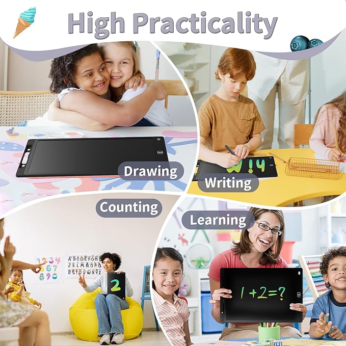 [2 Pack] Genialba LCD Writing Tablet 12-Inch Colorful Doodle Board, Toddler Learning Educational Toys Gifts for 3-8 Years Old Girls and Boys, Electronic Drawing Pad for Kids (Pink&Black)