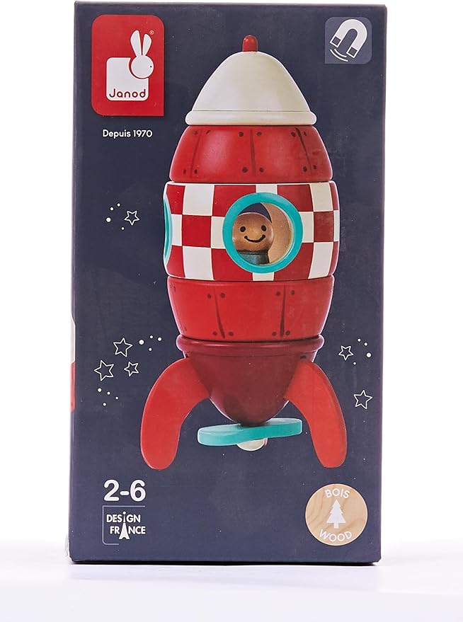 Janod Small Wood Magnetic Rocket Kit – 2 in 1 Game - Ages 2-6 - J05207