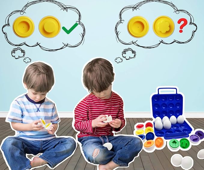 Beakabao 12pcs Color and Shape Matching Egg Set Montessori Toddler Education Classification Toys for Fine Motor Skills of The Fingers Muscles, Preschool Children Smart Puzzles Easter Gifts (Blue)