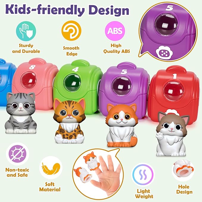 Learning Toys for 1 2 3 Year Old Boys Girls, 20 Pcs Cat Toys for Toddlers 1-3, Kitten Finger Puppet Games, Counting Matching Sorting Motor Educational Playset, Gifts for Baby Toddlers Age 12-18 Months