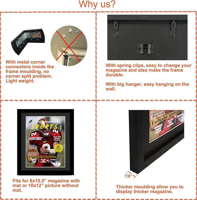 Goldfinch 2 Packs Sports Magazine Frames - Displays Measuring 8 x 10.5 Inches With Black Core Matting - Suitable for 1994-Current Collector's Edition Sports Magazines With Installed Hangers