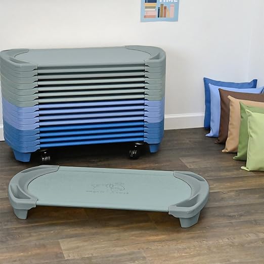 Children’s Factory SpaceLine Nap Cots, Kids Daycare and Preschool Sleeping Cot, Toddler Size, Set of 4, Teal Green