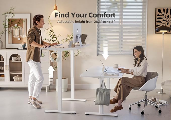 YDN Electric Standing Desk Adjustable Height, Stand up Desk with Cable Management, Home Office Desks with Splice Board & Frame, 40 x 24 Inches, Warm White