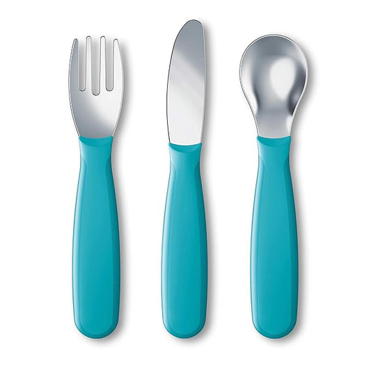 NUK Kiddy Cutlery Bundle, Includes 1 Fork, 1 Knife, & 1 Spoon, Durable Stainless Steel, BPA & Latex-Free, 18+ Months