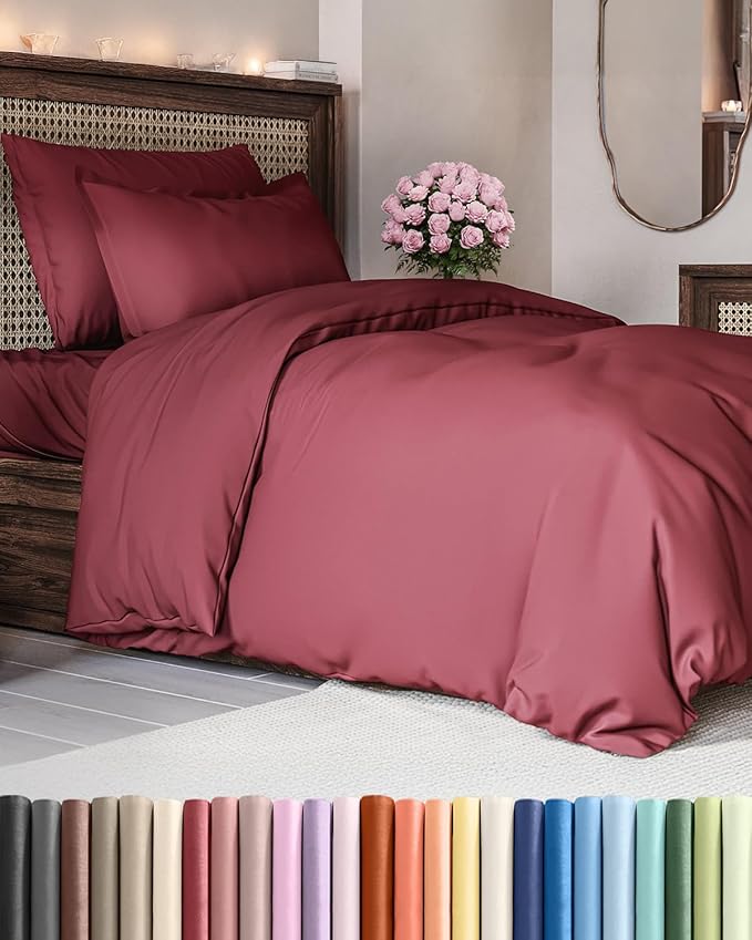 CGK Unlimited Duvet Cover Twin/Twin XL Size Set - Extra Soft Duvet Cover 68 x 90 with 1 Pillow Sham - Hotel Quality, Fade Free w/Zipper Closures & Ties - Bedding and Bed Linens Set (Burgundy)