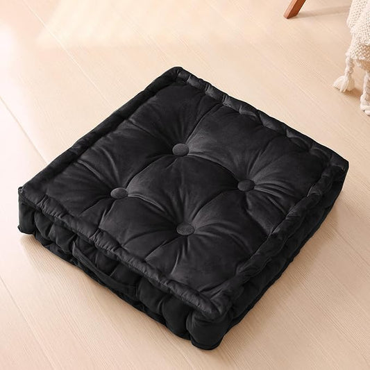 Square Floor Pillows, Large Floor Cushion for Adults Kids, Meditation Floor Pillow Seating Cushion with Shredded Memory Foam and Silk Wadding, 20"x20"x5" Black