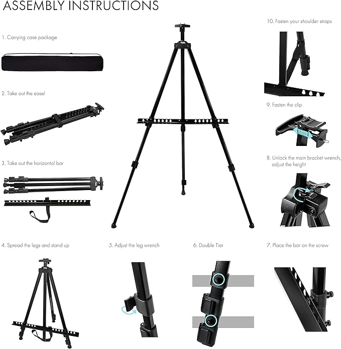 Artify 67 Inches Double Tier Easel Stand, Adjustable Height from 22-67”, 3 in 1, for Painting and Display with a Carrying Bag 4PACK