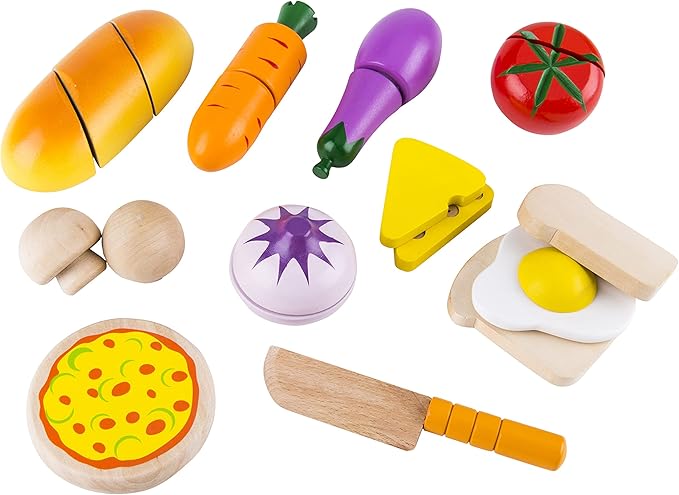 Hape Chef’s Choice Wooden Play Food Basics Set | Wooden Pretend Play Food Set for Kids, Basic Play Velcro Cooking Ingredients and Accessories Set
