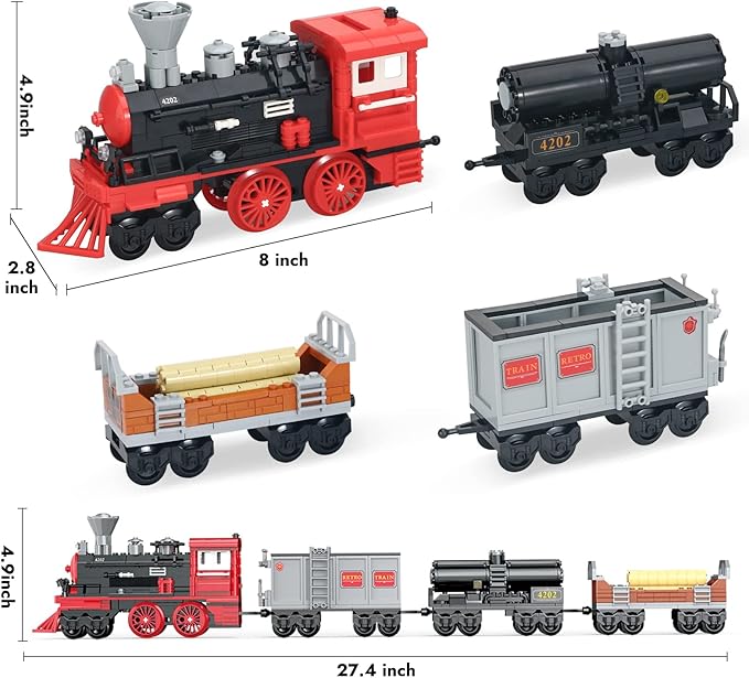 BRICK STORY City Freight Train Building Set, Retro Cargo Train Model, Classic Steam Train Building Blocks Toys, Creative Gift Train for Boys Kids Aged 8-14, 623 Pieces