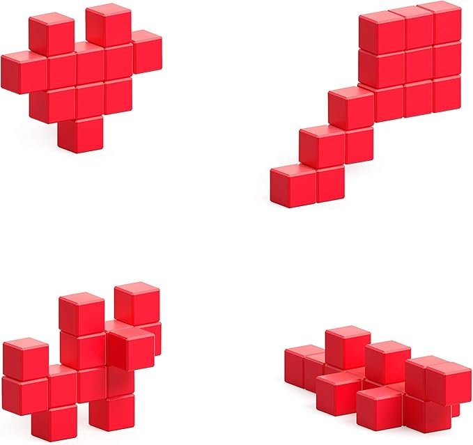 PIXIO-16 Red Color Series Magnetic Blocks Building Set 16pcs with Free App, Stress Relief Building Blocks, Magnets for Kids, Pixel Art Desk Toy, Fidget Toys