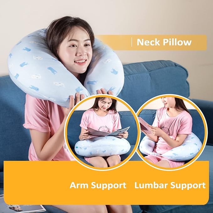 BYRIVER Firm C Shaped Body Pillow for Side Sleeping Women Men, Cooling Pregnancy Pillows for Sleeping, Washable Jersey Cotton Cover, Gifts for New Mom Women (Baby Shark)