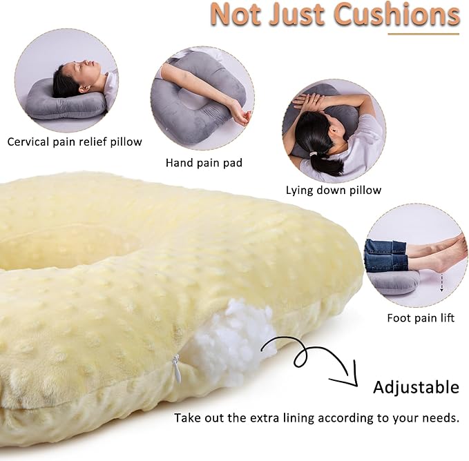 Donut Pillow for Tailbone Pain Relief, Wheelchair Cushion for Hemorrhoids and Bed Sores, Pregnancy, Donut Pillow Suitable for Office, Long Travel, Car and Home Sofa(Goose Down Yellow-Bean)