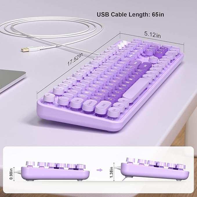 Large Print Keyboard, USB Wired Computer Keyboard, Full Size Keyboard with Number Pad for PC Laptop Desktop Windows 7 8 10 11 (Purple Colorful)