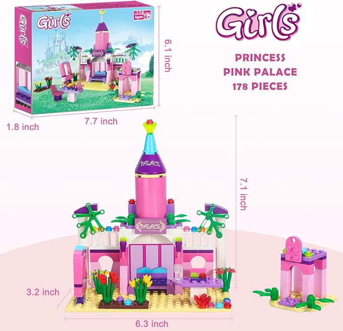 BRICK STORY Girls Princess Palace Building Blocks Toys 178 Pieces Pink Fairy Castle Building Set Girls Friends Construction Toy Playset Great Small Gift for Kids Age 6 7 8 9 10 and up