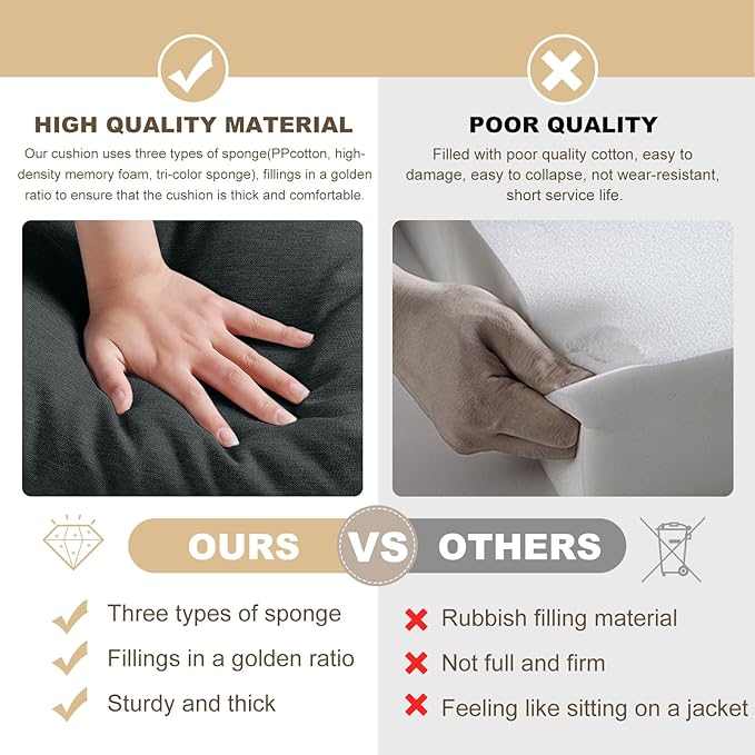 Bench Cushion 27 inches,Indoor/Outdoor Non-Slip Tufted Cushions, Premium Waterproof Linen, Soft Piano Sofa Cushions, Entryway Storage, Bay Window, High-Density Memory Foam(Black-27x12x4in)