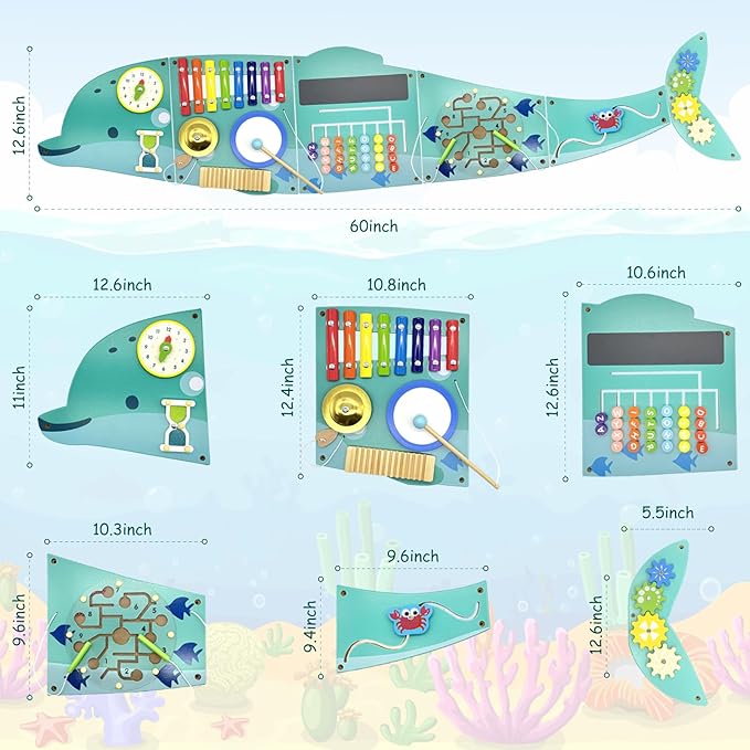 Activity Wall Busy Board Panels, Montessori Sensory Toys, Wall Activity Center, Educational Toy, Interactive Wooden Learning Toy for Toddler Playroom & Children's Daycare