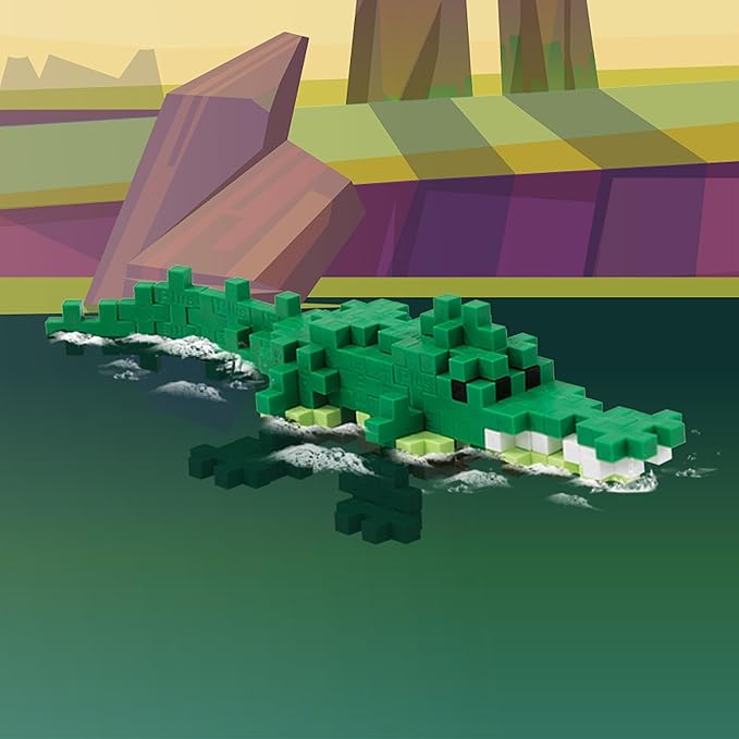 PLUS PLUS 3D Animal Figure Building Block Set, 70 Mini Interlocking Puzzle Pieces, Fun Stem Toys for Kids - Alligator Maker Tube