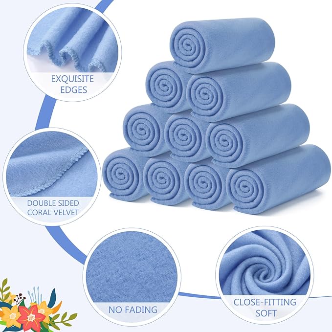 Buryeah 10 Pcs Fleece Blanket Bulk Soft Warm Blankets Cozy Fleece Lightweight Throw Blankets Plush Pet Throw Blanket for Home Bed Sofa Office Wedding Gifts Travel(50" X 60",Hyacinth Blue)