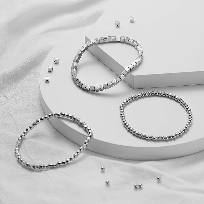 3000 Pieces Assorted Spacer Beads Include 1500 Faceted Rondelle Cube Column, 900 Round Ball, 600 Square Charm Loose Spacer Bead for DIY Jewelry (Gold, Sliver, Rose Gold)