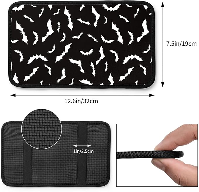 DORKEIXIA Halloween Cool Black Bat Auto Center Console Armrest Pad Universal Car Center Console Cover Seat Box Cover for Sedan, Van, SUV, Truck Car Accessorie