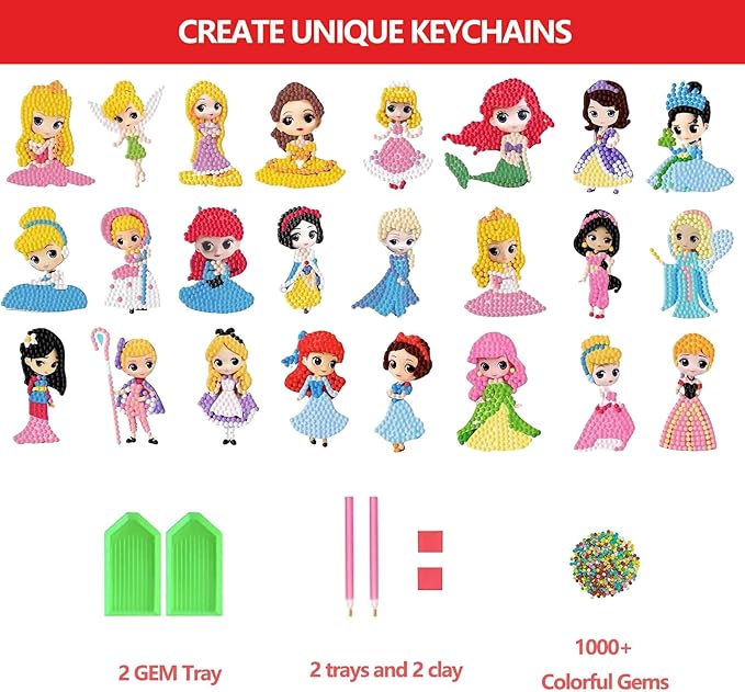 24Pcs Diamond Art Stickers Kits for Kids, DIY Cartoon Paint by Numbers Diamonds Mosaic Stickers for Kids Arts Diamond Craft Stickers for Kids and Adult Beginners