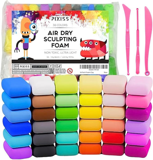 36 Color Air Dry Foam Clay for Sculpting and Cosplay Set - Ultralight, Soft, and Pliable Air Dry Modeling Clay Clay Foam - Safe and No Baking Required