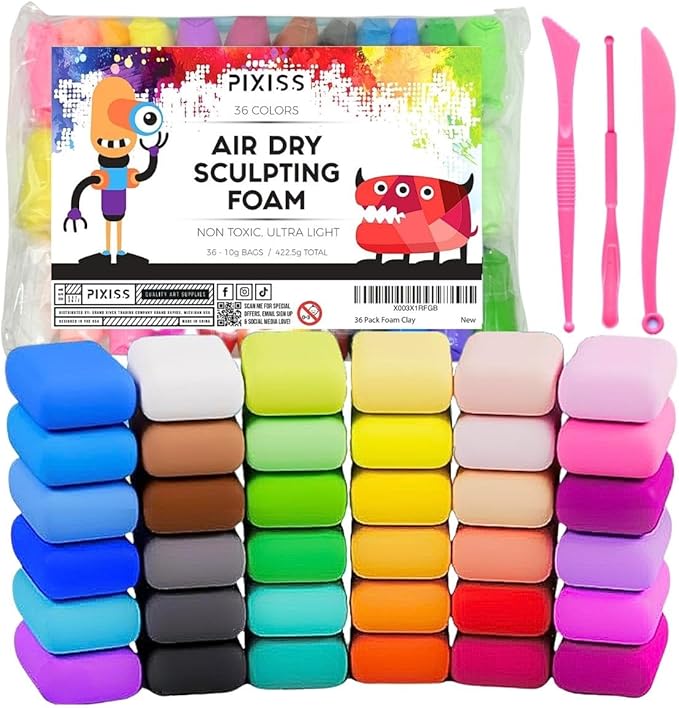 36 Color Air Dry Foam Clay for Sculpting and Cosplay Set - Ultralight, Soft, and Pliable Air Dry Modeling Clay Clay Foam - Safe and No Baking Required