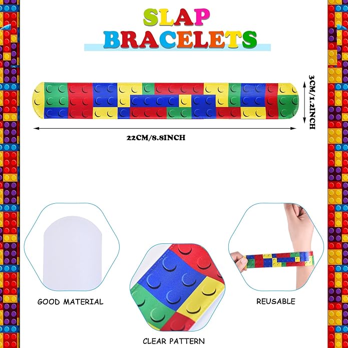 Color Brick Party Favors Kids Slap Bracelet Building Block Snap Bracelets Party Supplies for Boys Girls Party Birthday Stuffing