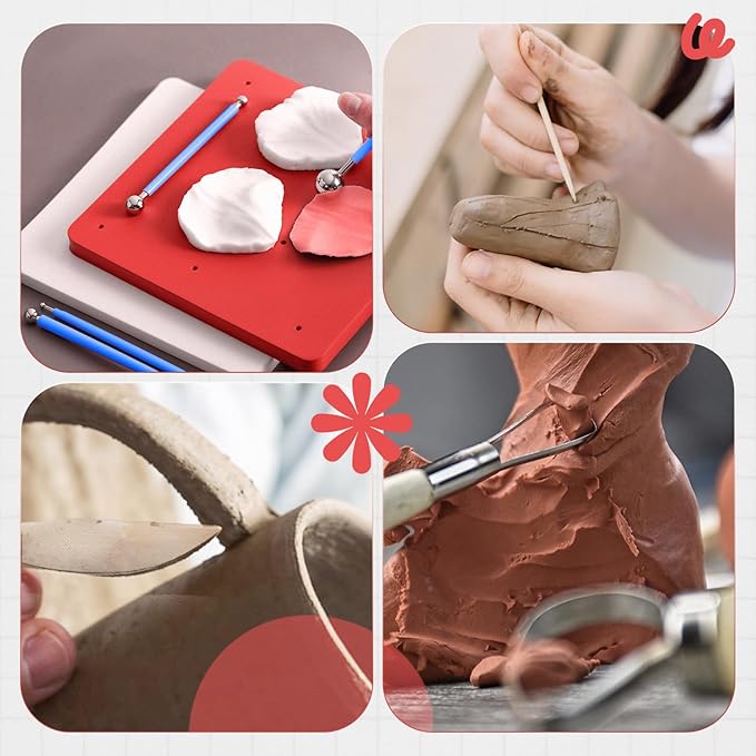 Clay Tools Kit, 25-Piece Pottery Tools with Storage Bag, Air Dry Clay Tools for Kids & Adults, Polymer Clay Tools for Pottery, Dotting, Modeling, Carving, Shaping and Crafting