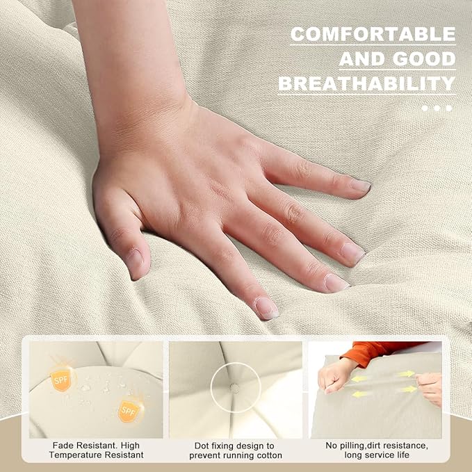 Bench Cushion 36 inches,Indoor/Outdoor Non-Slip Tufted Cushions, Premium Waterproof Linen, Soft Piano Sofa Cushions, Entryway Storage, Bay Window, High-Density Memory Foam(Light Beige-36x14x4in)