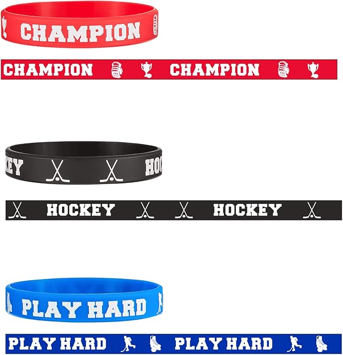 BBTO 24 Pieces Hockey Rubber Bracelets Silicone Hockey Wristband Stretch Rubber Bracelets for Sport Themed Party Supplies